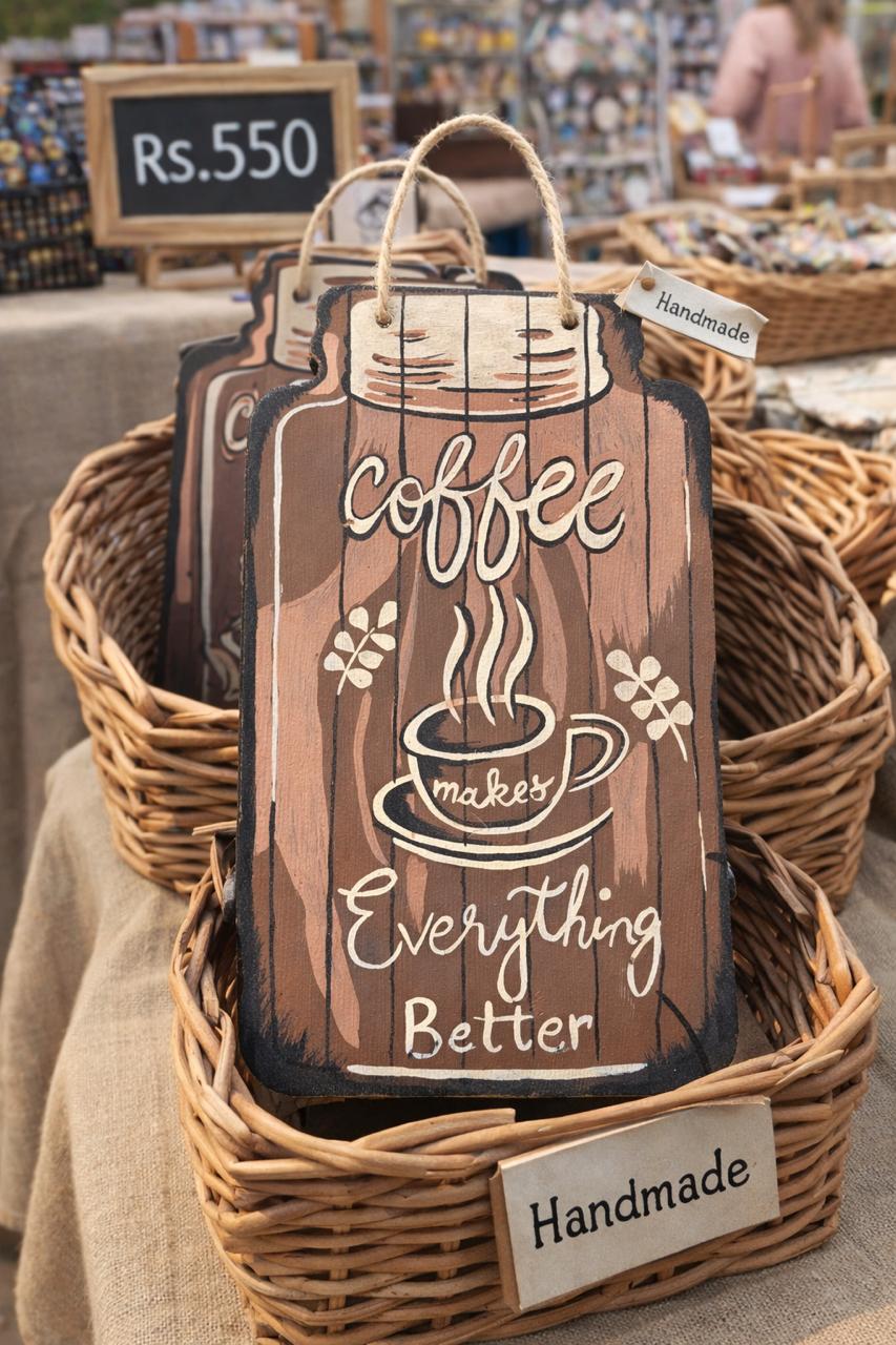 Handmade Coffee Wall Hanging – “Coffee Makes Everything Better” Décor