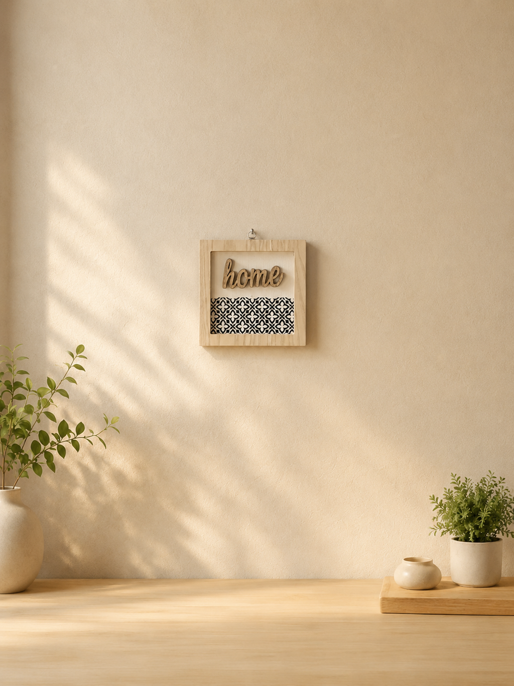 Handmade “Home” Wooden Wall Frame Set – Black & White Geometric Décor