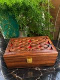 Handcrafted Wooden Jewelry Box with Carved Floral Design