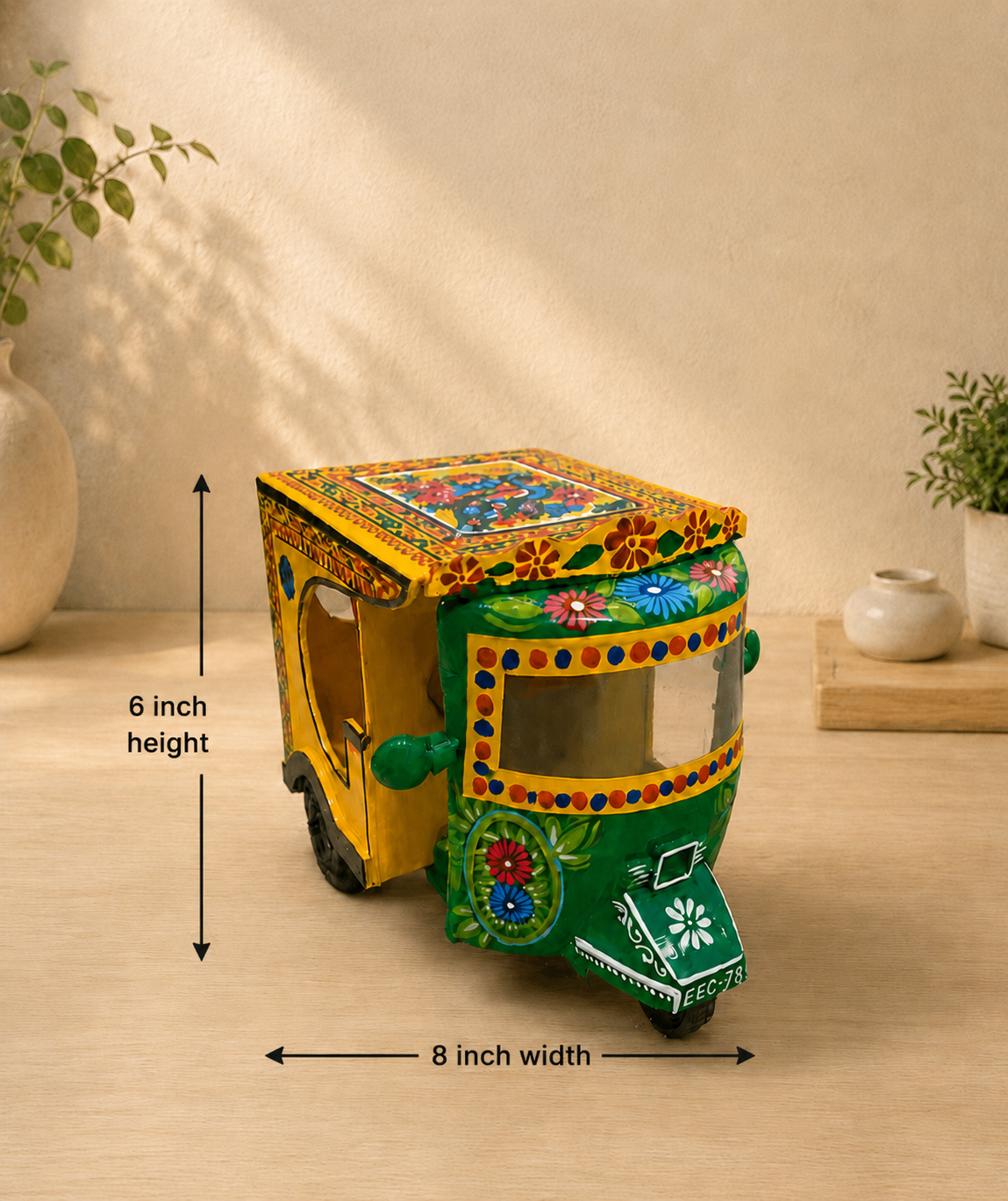 Hand-Painted Pakistani Truck Art Rickshaw – Handmade Decorative Miniature