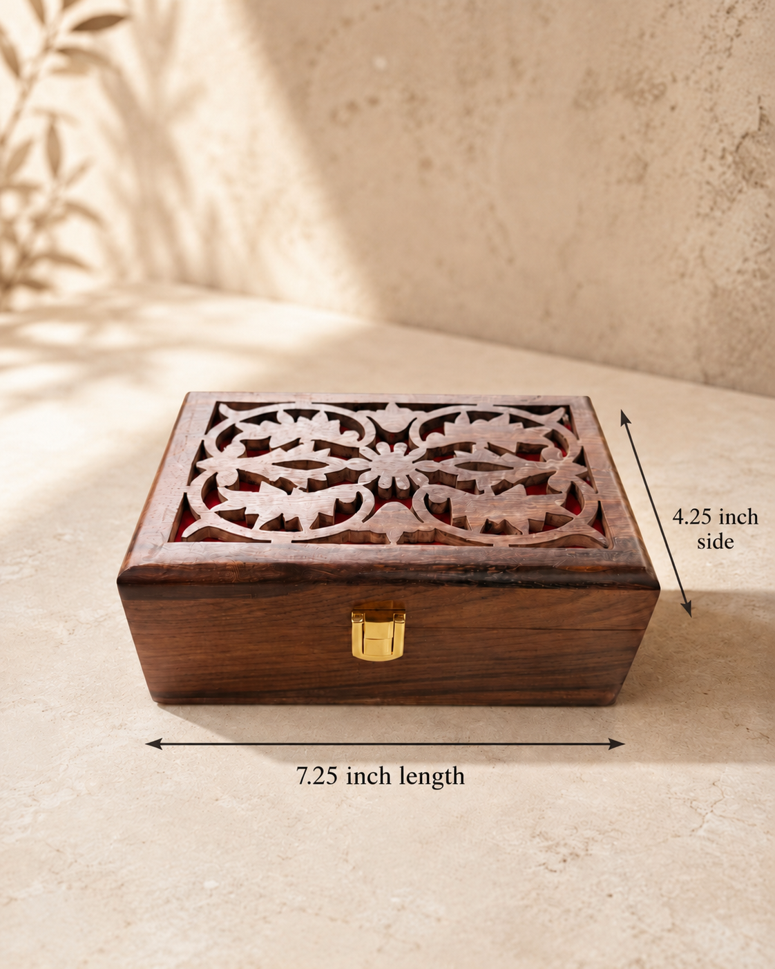 Handcrafted Wooden Jewelry Box with Carved Floral Design