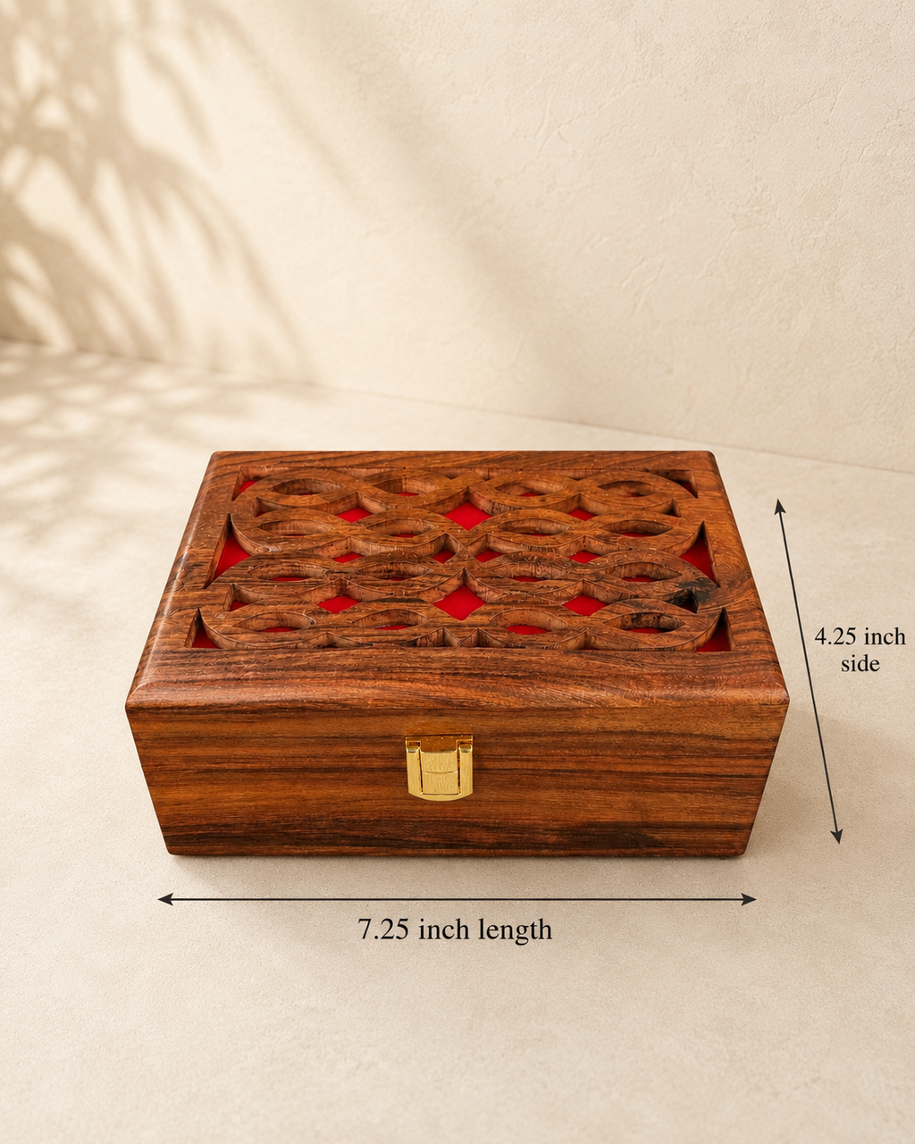 Handcrafted Wooden Jewelry Box with Carved Floral Design