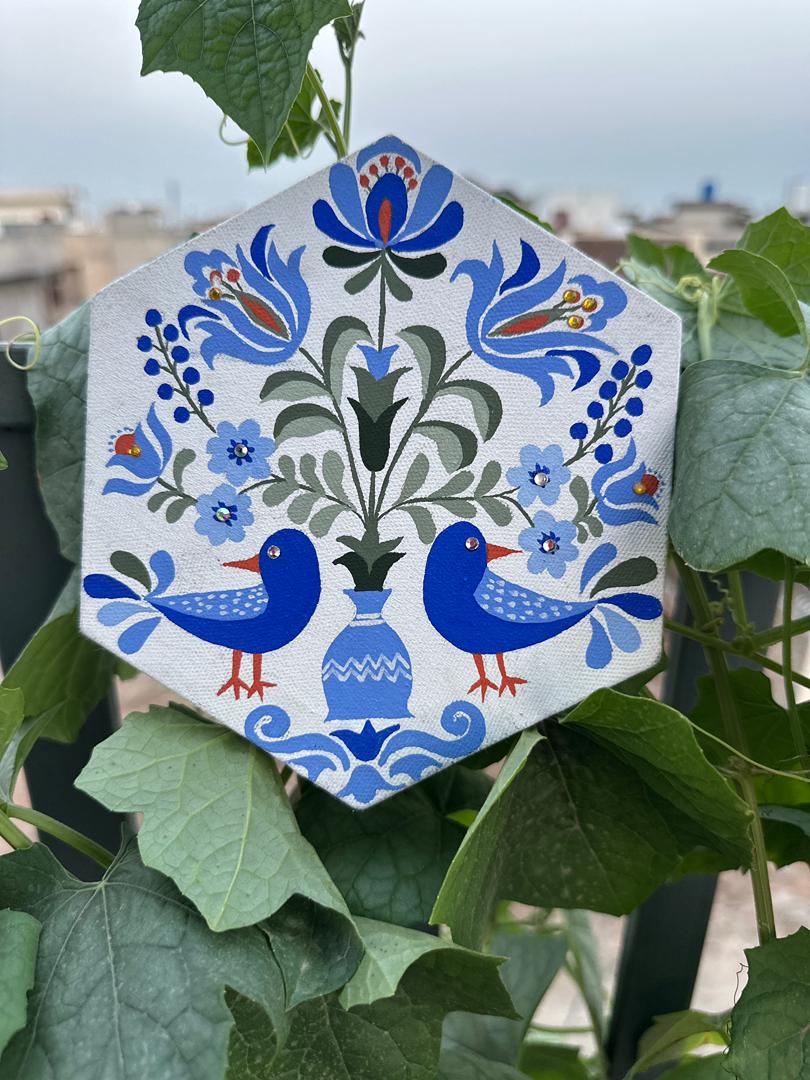 Blue Bird Floral Art canvas