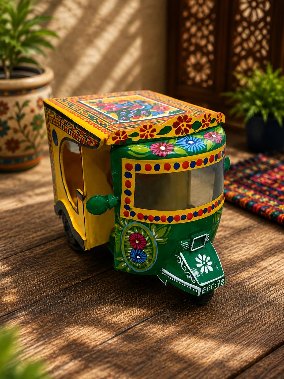 Hand-Painted Pakistani Truck Art Rickshaw – Handmade Decorative Miniature